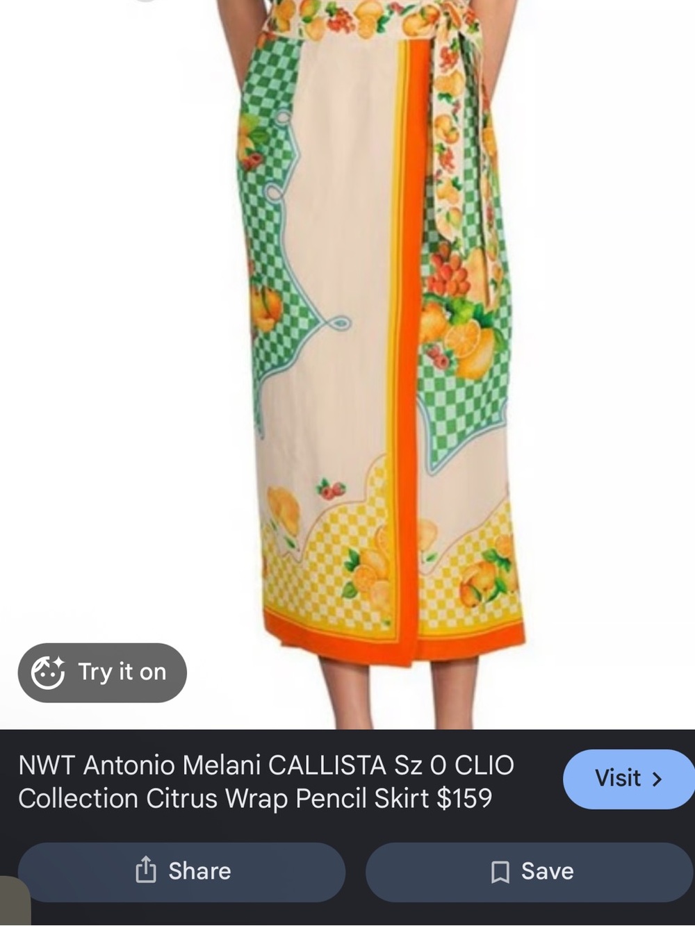 ANTONIO MELANI Cream Midi Citrus Print Wrap Skirt with Orange Trim